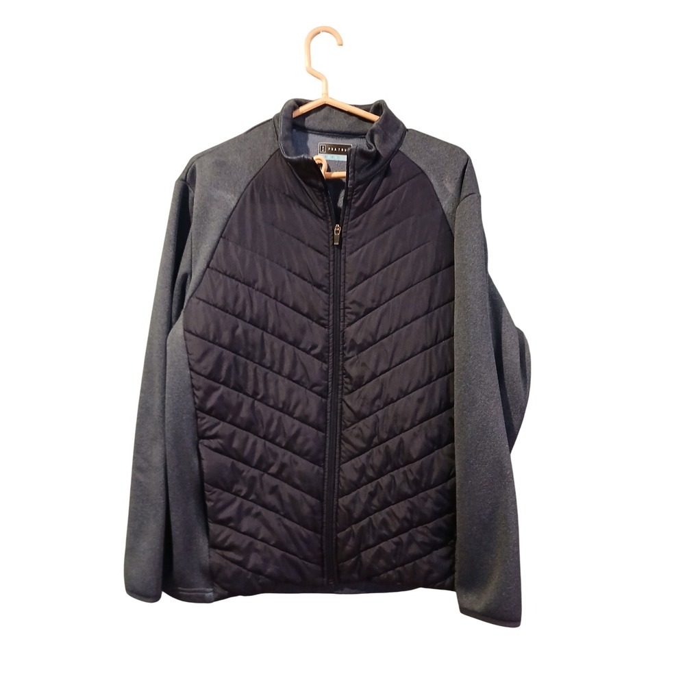 PGA Tour Mens Hybrid Golf Jacket Quilted Puffer Full Zip Gray Navy Blue Large